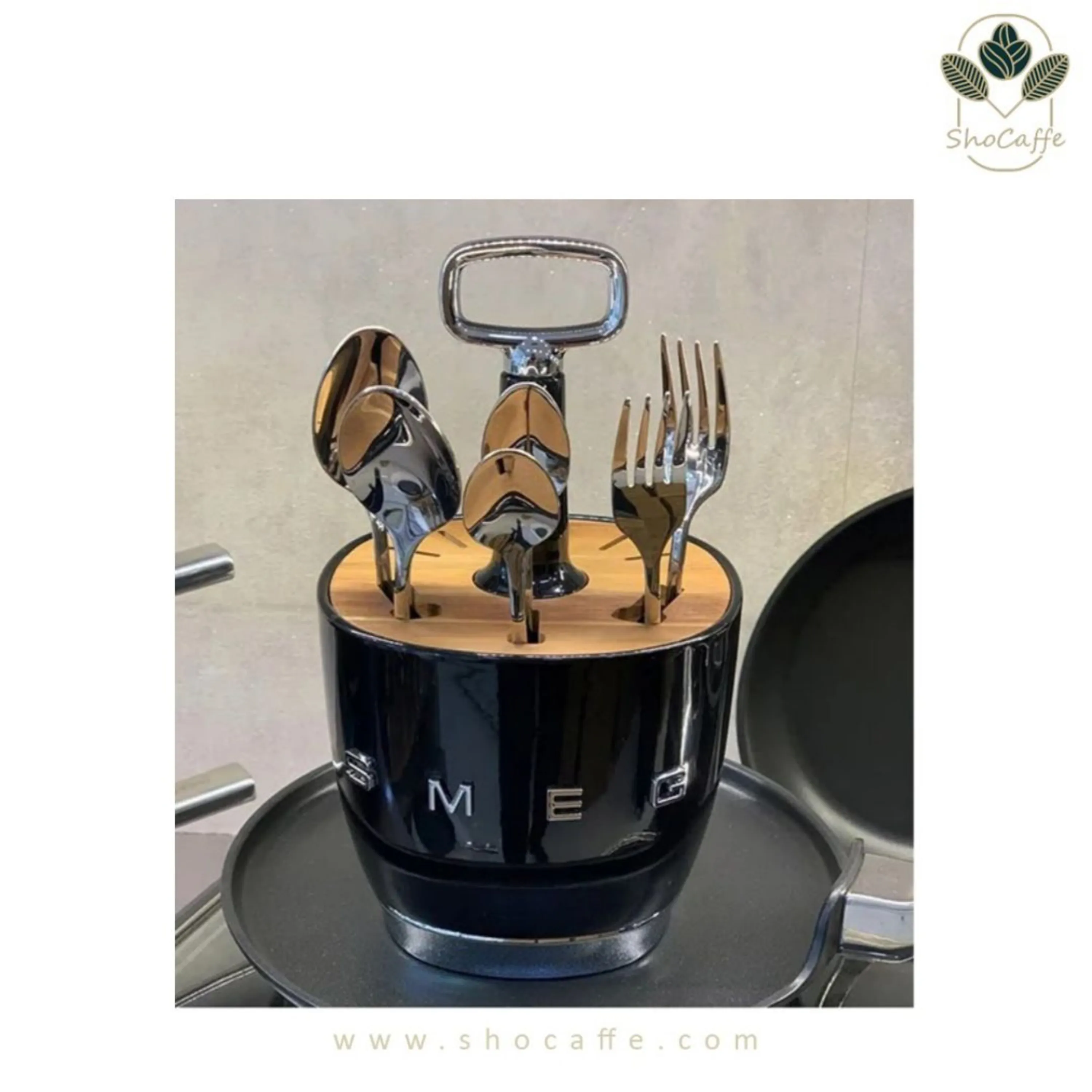 جا قاشق و چنگال و کارد اسمگ مشکی همراه سرویس قاشق مدل Smeg TW0265